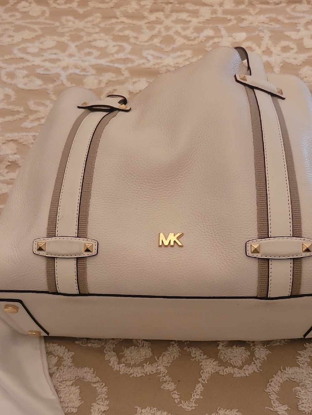 Michael Kors Cream Pebbled Leather Drawstring Shoulder Bag with Gold Hardware